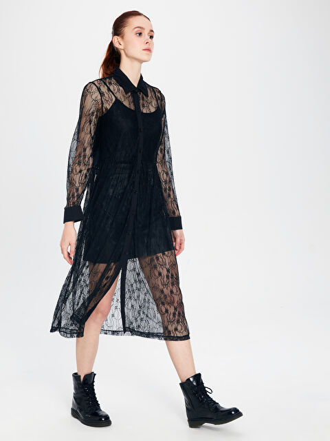 LCW Vision Detailed Lace Long Sleeve Women's Dress - 9WU640Z8-HPT
