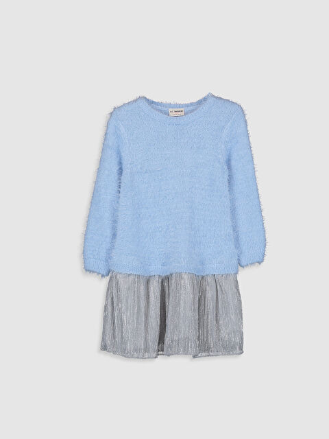 LCW Kids Дөңгелек жағалы негізгі ұзын жеңді қыздарға арналған трикотаж көйлек - 9W6522Z4-G8J