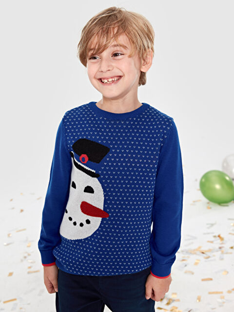 LCW Kids Crew Neck New Year Themed Long Sleeve Boy Knitwear Sweater - 9WH657Z4-HNC