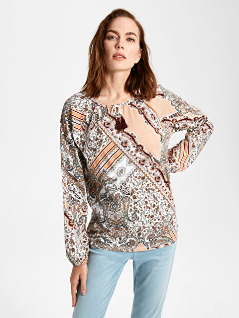 LCW Grace T-shirt Pour Femmes À Col Lavallière Et Manches Longues - 0S6693Z8-F9C