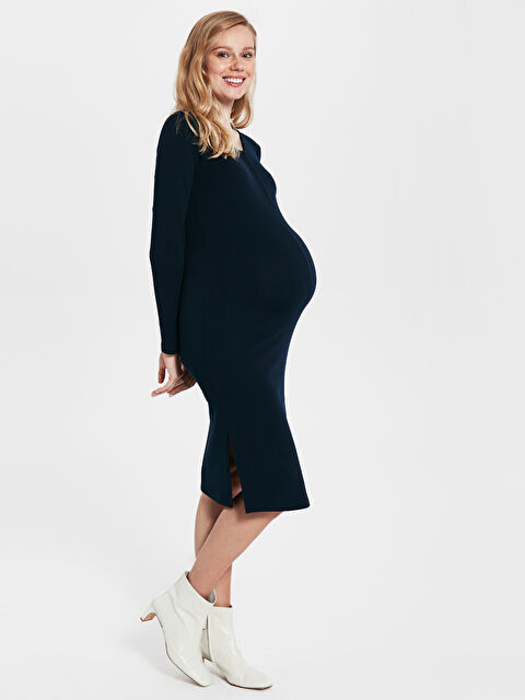 LCWAIKIKI Maternity Robe pour Femmes en Coton Peigné à Manches Longues avec Col Rond - 0S7044Z8-HRC