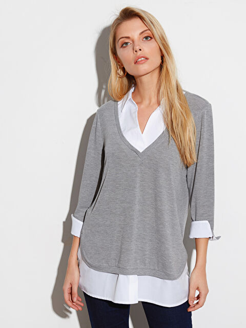 LCW Vision T-shirt à col de chemise à manches longues pour Femmes - 0SJ277Z8-CT3