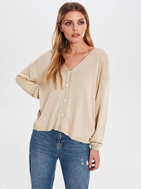 LCW Vision V-Neck Long Sleeve Women's Cardigan - 0SM724Z8-FDU