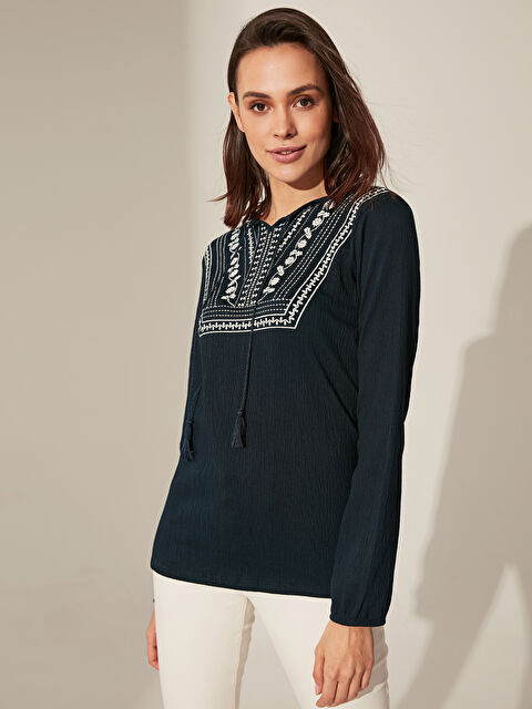 LCW Grace Crew Neck Printed Long Sleeve Women's T-Shirt - 0SD618Z8-E1J