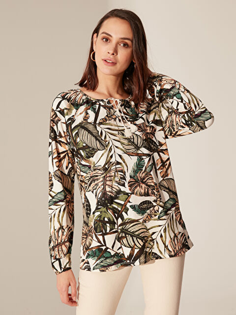 LCW Grace Crew Neck Patterned Long Sleeve Women's T-Shirt - 0SF503Z8-LRA