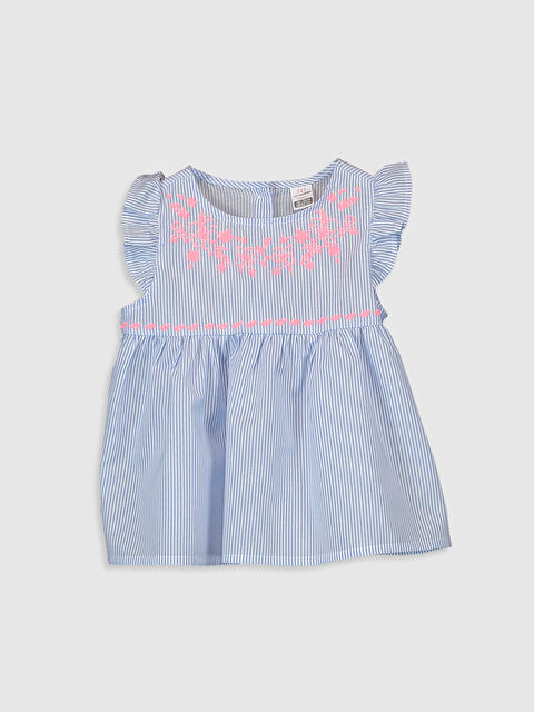 LCW baby Crew Neck Striped Embroidery Detailed Poplin Baby Girl Blouse - 0S3629Z1-LEN