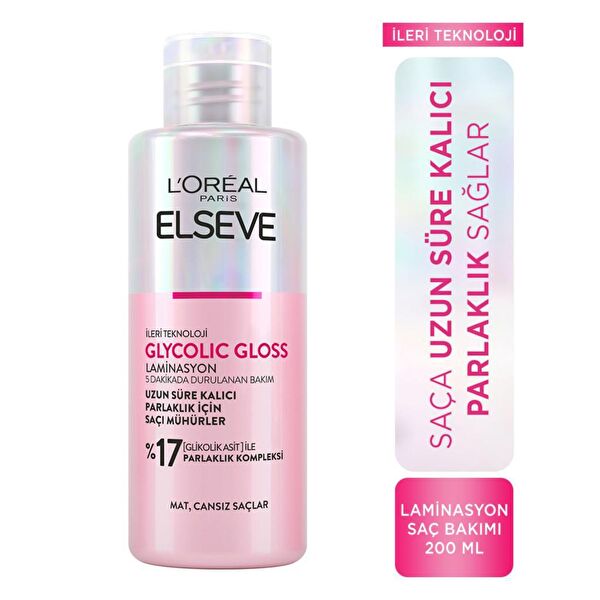 Elseve Glycolic Gloss Parlaklığı Saça Mühürleyen Laminasyon 5 Dakikada Durulanan Bakım 200ml