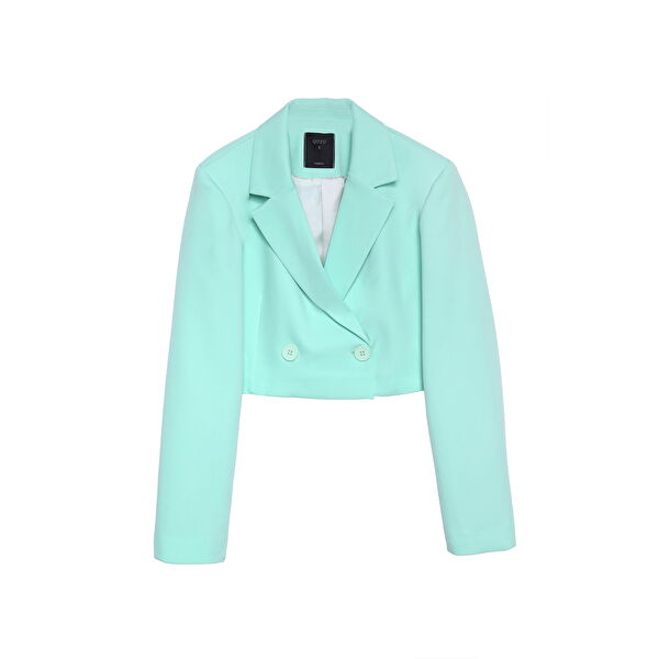 Kruvaze Crop Blazer Ceket Yeşil