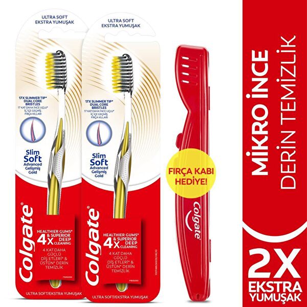Mikro İnce Gelişmiş Gold Derin Temizlik Ekstra Yumuşak Diş Fırçası x2 Adet+Diş Fırçası Kabı