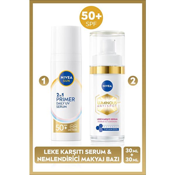 SUN SPF50 Primer Nemlendirici Makyaj Bazı 30ml ve Luminous630 Thiamidol Leke Karşıtı Cilt Serum30ml