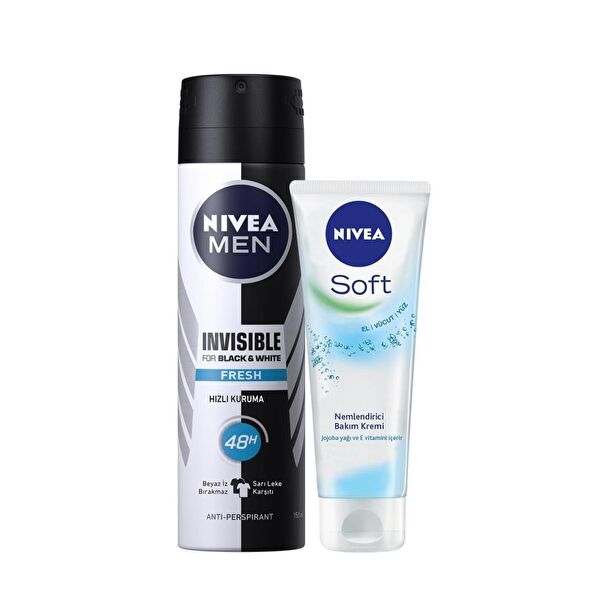 Men Erkek Sprey Deodorant Black&White Invisible Fresh 150 ml Soft Ne mlendirici Bakım Kremi 75 ml