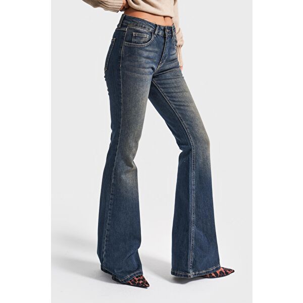 Kadın T.Kot Rengi 2w5-8 Mid Rise Flare Fit İç Boy 83cm Esnek Kumaş Denim Jean