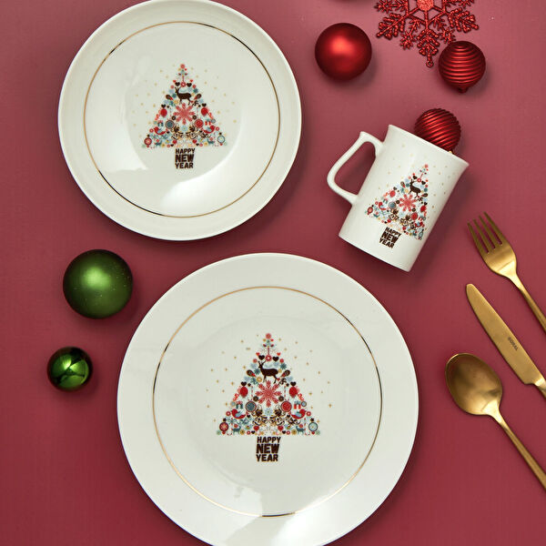 Yeni Yıl Camelia 3 Parça Tek Kişilik Bone Yemek Takımı - 6268