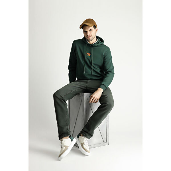 Kapüşonlu Nakışlı Pamuklu Sweatshirt