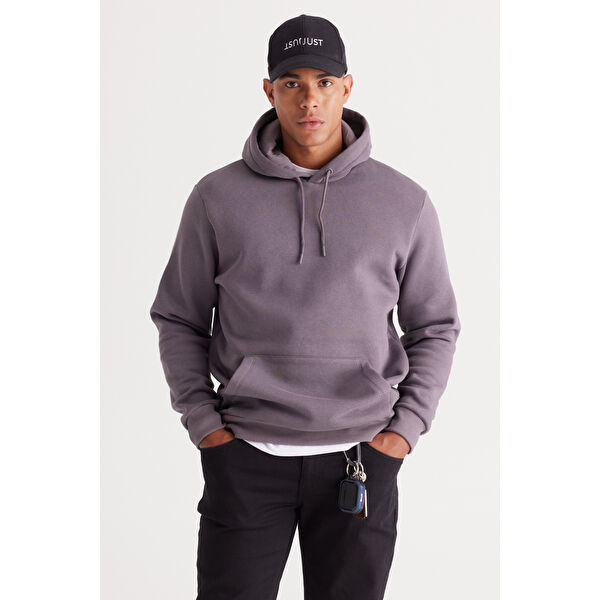 Erkek Lacivert Standart Fit Pamuklu Kapüşonlu Sweatshirt