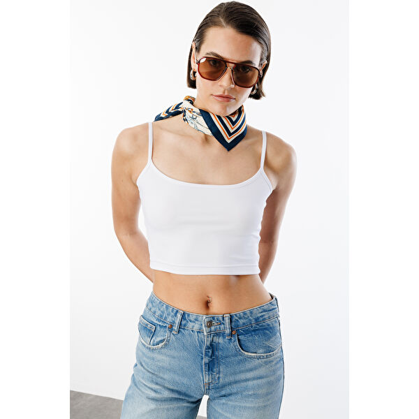 Kadın Scuba Kumaş İp Askılı Crop Top CROP-ATLET