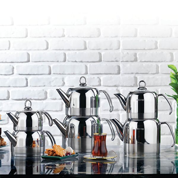 Ada 4 Parça Inox (Büyük) Metal Çaydanlık Takımı