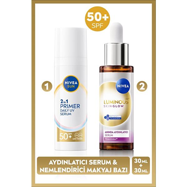 SUN SPF50 Primer Nemlendirici Makyaj Bazı 30ml ve Luminous630 Skin Glow Aydınlatıcı Cilt Serum 30ml