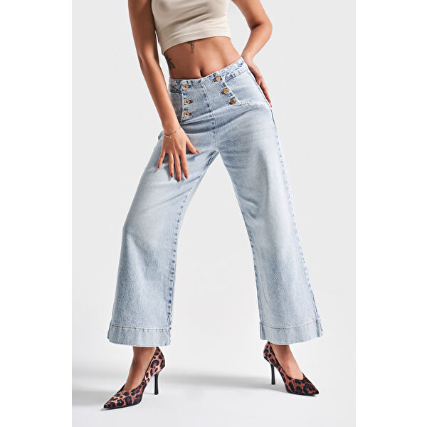 Kadın Snow Jean Rengi 4S5-3 Crop Flare Fit Esnek Kumaş Elastanlı Denim Jean