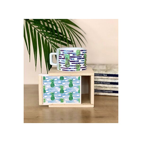 Ananas Tasarımlı Ahşap Kutulu Kupa