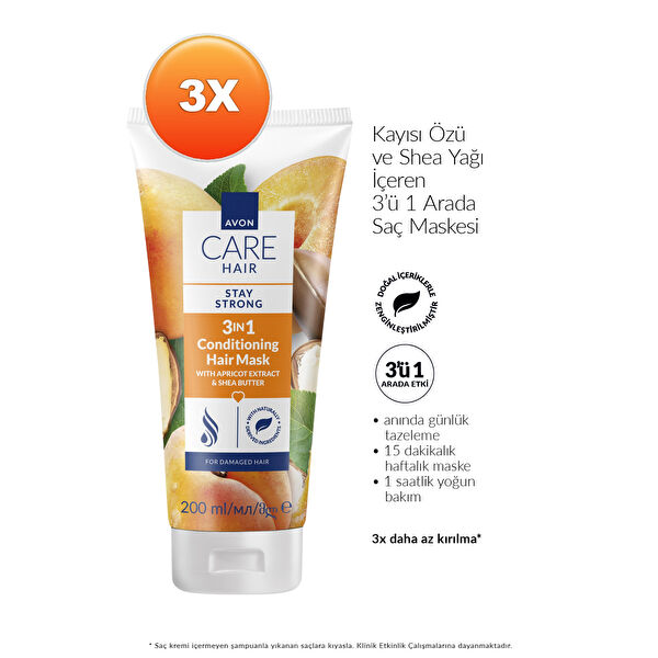 Care Kayısı Özü ve Shea Yağı İçeren 3’ü 1 Arada Saç Maskesi 200ml Üçlü Paket