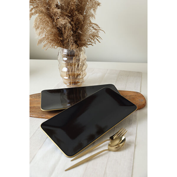 Siyah Gold Siera Kayık Tabak 33*17 Cm 2 Adet