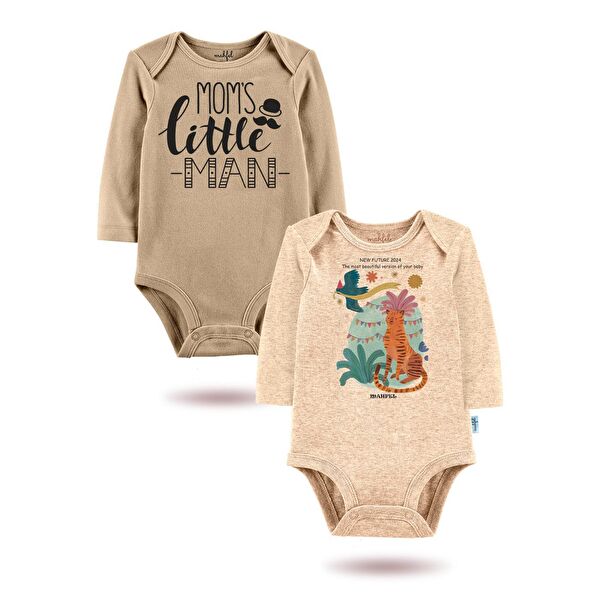 2'Li "ANNESİNİN KÜÇÜK ADAMI  "Baskılı Uzun Kollu Unisex Bebek Çıtçıtlı Body