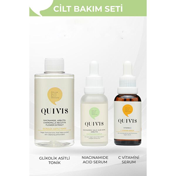 3’lü Cilt Bakım Seti- Glikolik Asit Tonik 200ml - C Vitamini Serum 30ml ve Niacinamide Serum 30ml