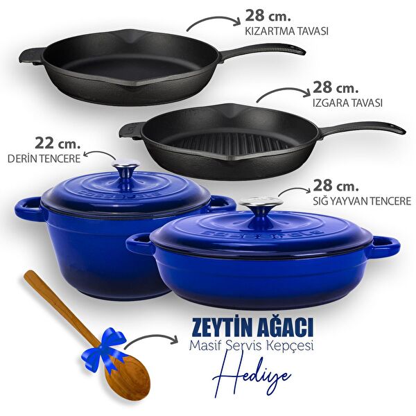 4X New Heritage Serisi Döküm Demir Tencere Tava Çeyiz Seti