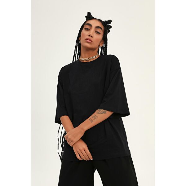 Truvakar Kol Basic Oversize Tişört Siyah