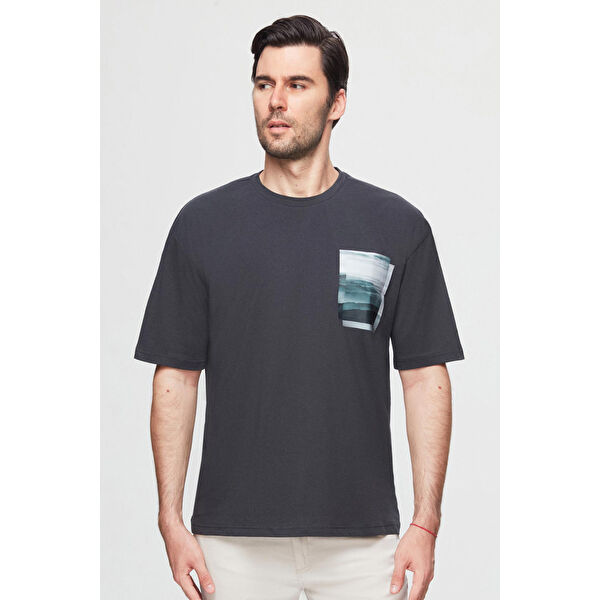 Oversize Siyah Baskılı %100 Pamuk Tişört