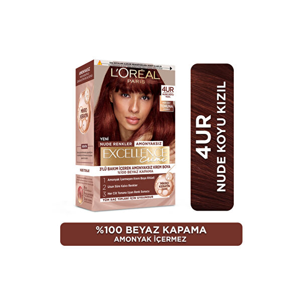 L’Oréal Paris Excellence Creme Nude Renkler Saç Boyası – 4UR Nude Koyu Kızıl