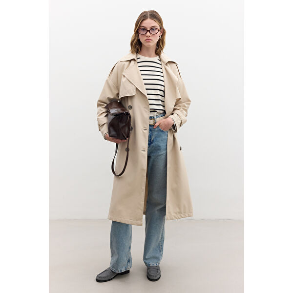 Düğmeli Kruvaze Trençkot Irmak