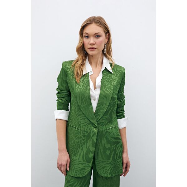 Desenli Saten Ceket - Siyah