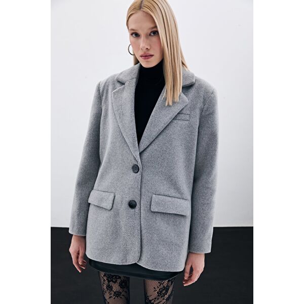 Düğmeli Kaşe Ceket - Antrasit