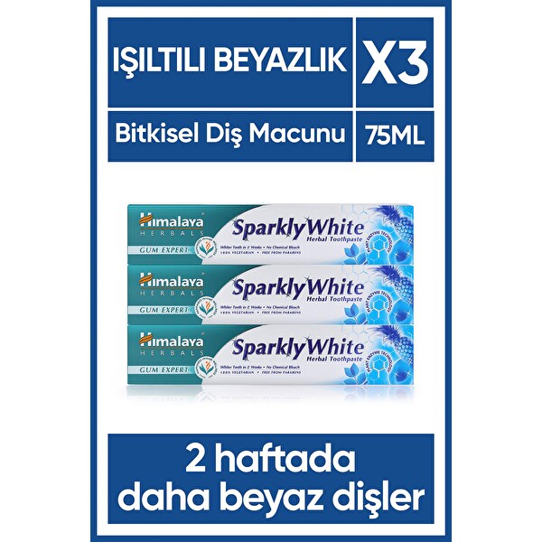 Himalaya Since 1930 Sparkly White Beyazlatıcı Diş Macunu, Bitkisel, Vejetaryen, Florürsüz, Parabensiz, 75 Ml 3 Adet