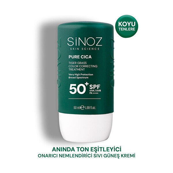 Sinoz Pure Cica Tiger Grass Anında Ton Eşitleyici Onarıcı Nemlendirici Spf50 Sıvı Yüz Güneş Kremig