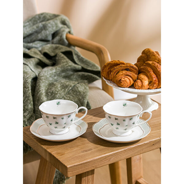 Yonca Baskılı 2 Kişilik Porselen Çay Fincan Takımı 220 ml