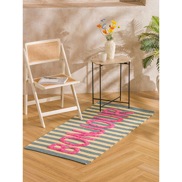 Bonjour Yazı Nakışlı Halı 70x140 cm