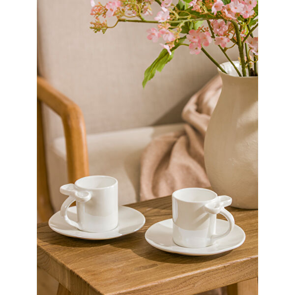 Fiyonk Baskılı 2 Kişilik Porselen Kahve Fincan Takımı 90 ml