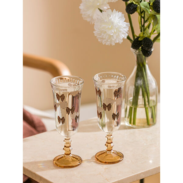 Fiyonk Baskılı Ayaklı Cam Bardak Seti 2'li 120 ml