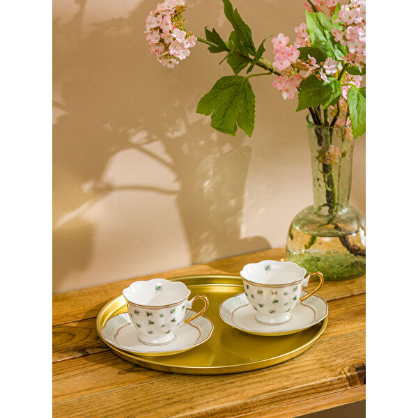 Yonca Baskılı 2 Kişilik Porselen Kahve Fincan Takımı 90 ml