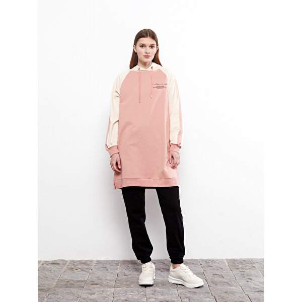 MODEST Kapüşonlu Renk Bloklu Uzun Kollu Oversize Kadın Sweatshirt Tunik