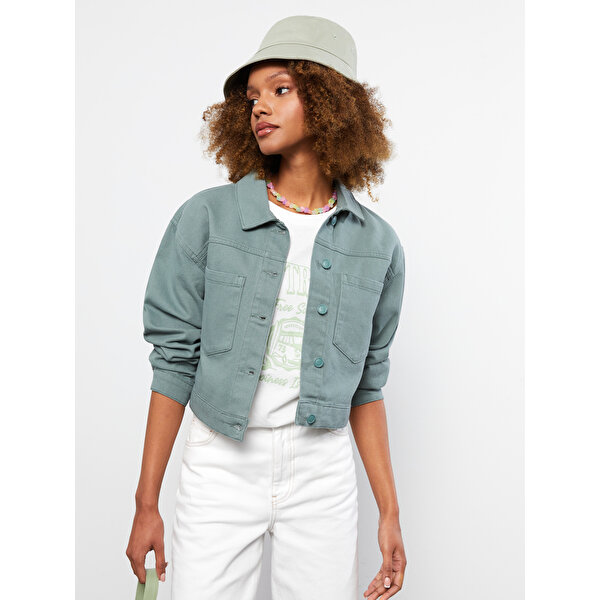 Önden Düğme Kapamalı Düz Uzun Kollu Kadın Rodeo Jean Gömlek Ceket