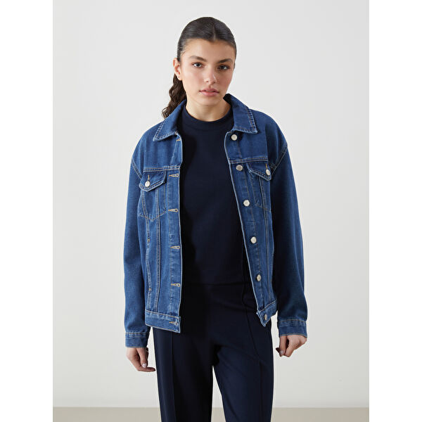 Gömlek Yaka Kadın Jean Ceket