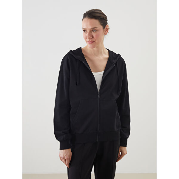 Kapüşonlu Oversize Kadın Fermuarlı Sweatshirt
