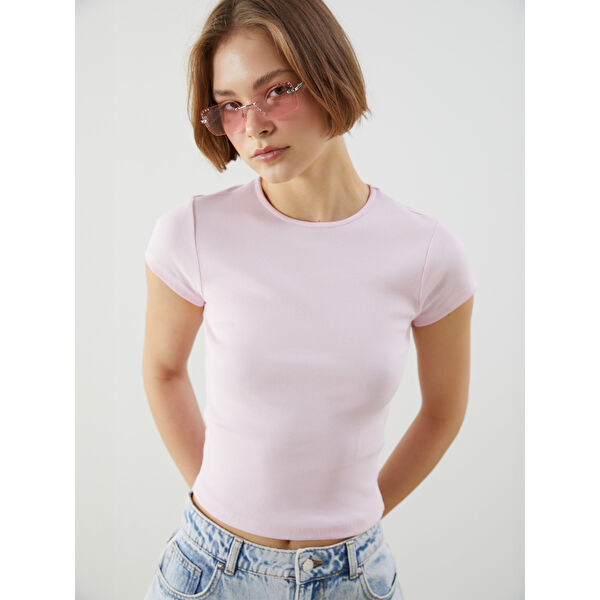 Bisiklet Yaka Dokulu Kadın Crop