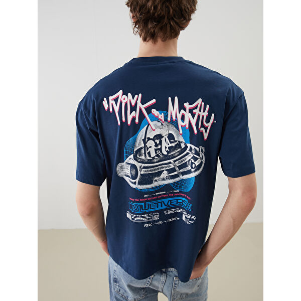 Bisiklet Yaka Rick and Morty Baskılı Penye Erkek Tişört