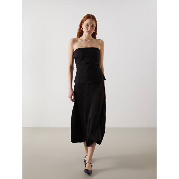 Beli Fermuarlı Saten Kadın Etek