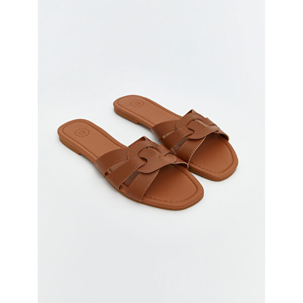 Deri Görünümlü Kadın Ev Terliği